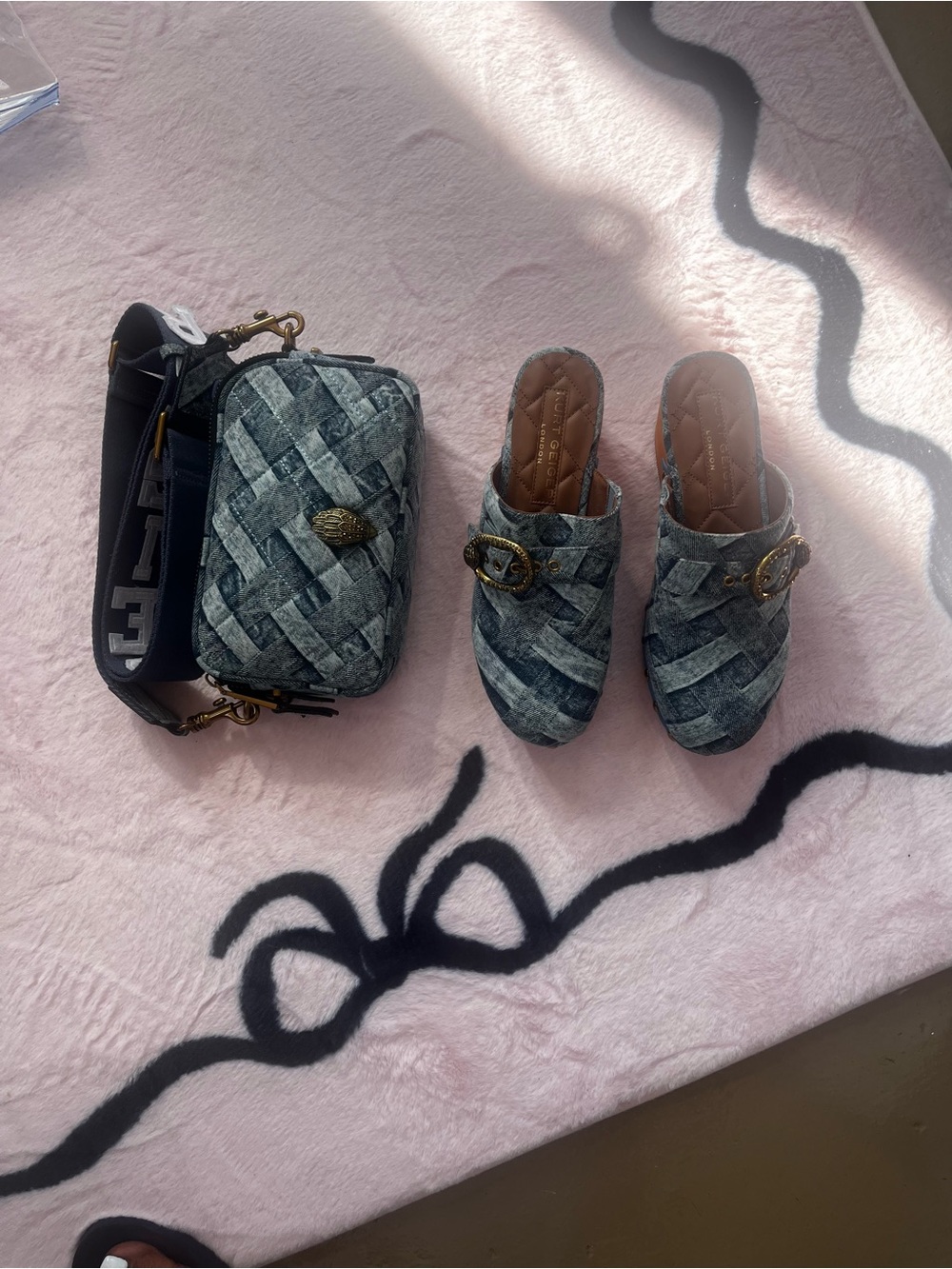 Kurt Geiger Blue Woven Mule Slides with Buckle
